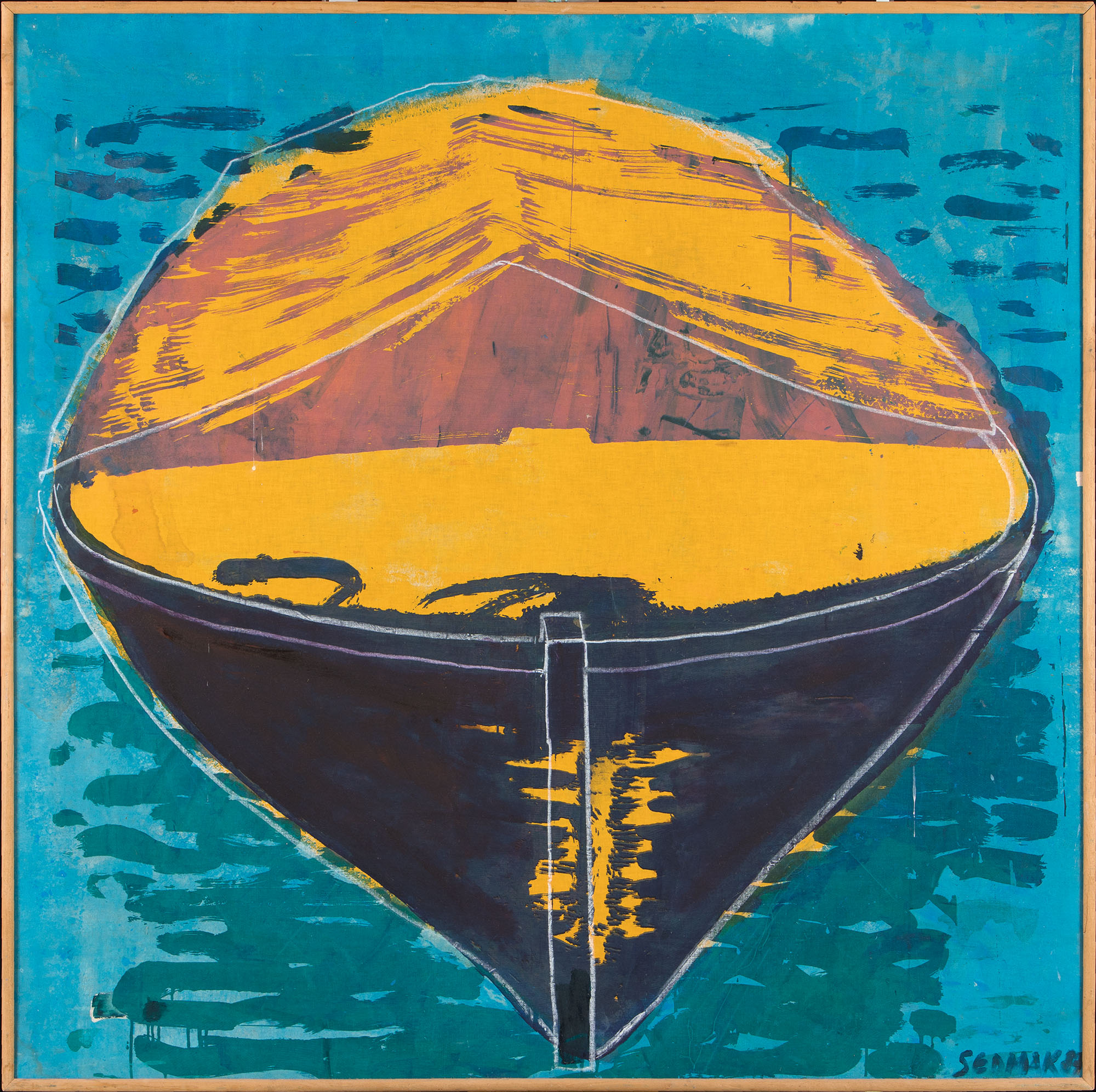 Čoln III, mešana tehnika, serigrafija in risba na platnu, 145x145 cm, 1987