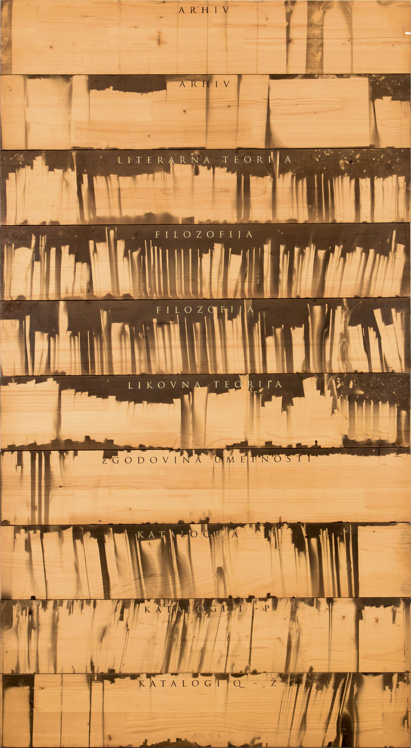 14. december II, les, saje, lak, 230,5x124,5 cm, 2007