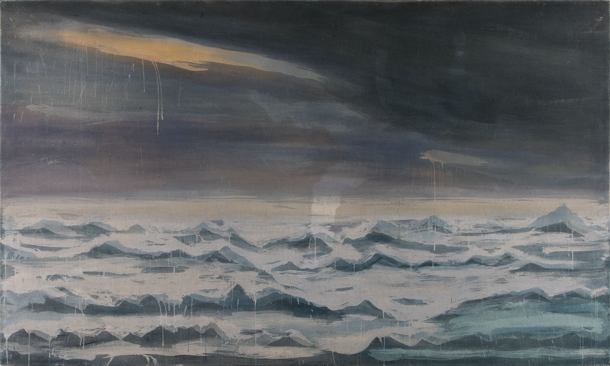 Čiščenje-skok čez, akril na platnu, 141x236 cm, 2008