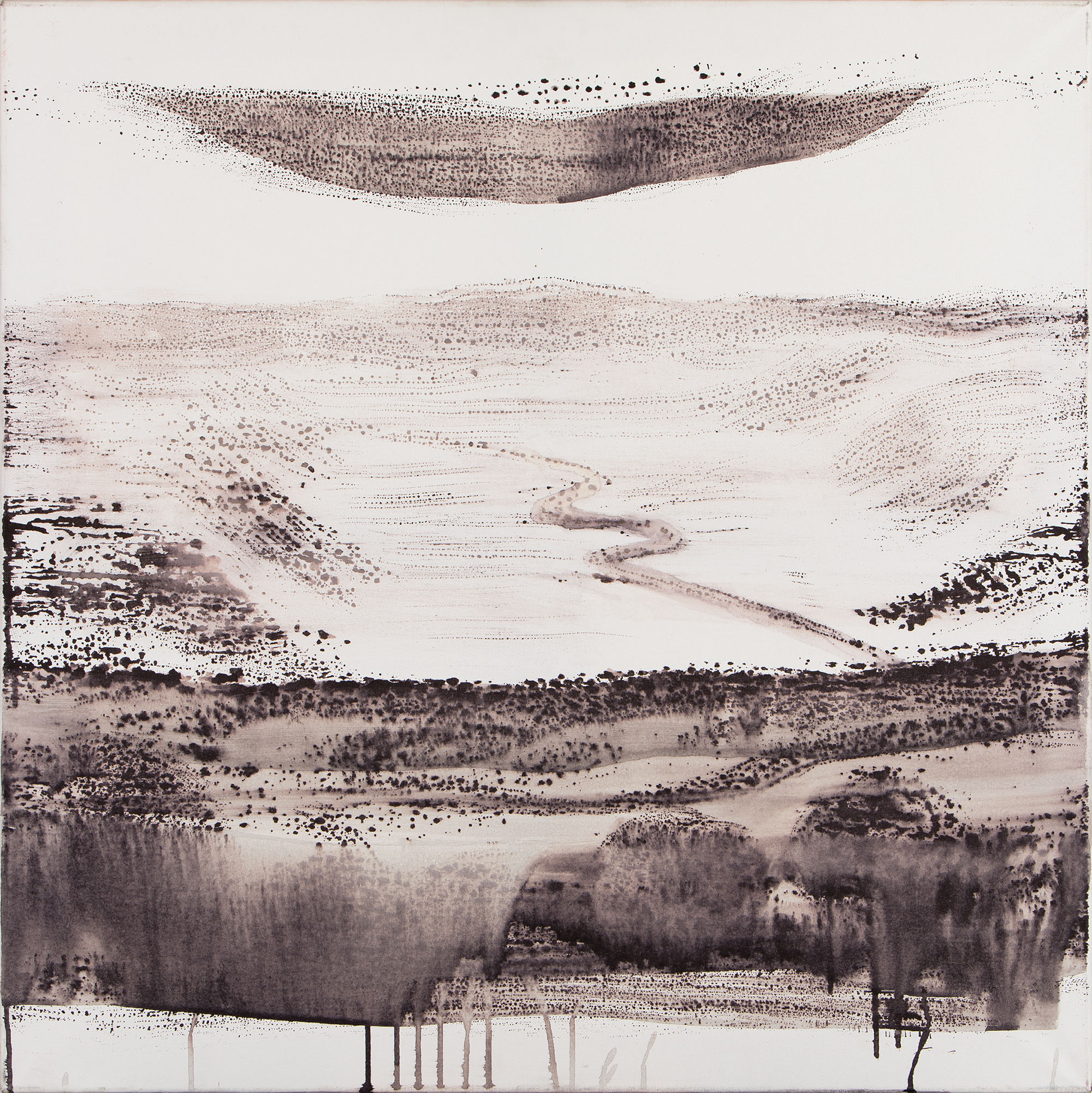 Sinji vrh, tuš na platnu, 80x80 cm, 2017