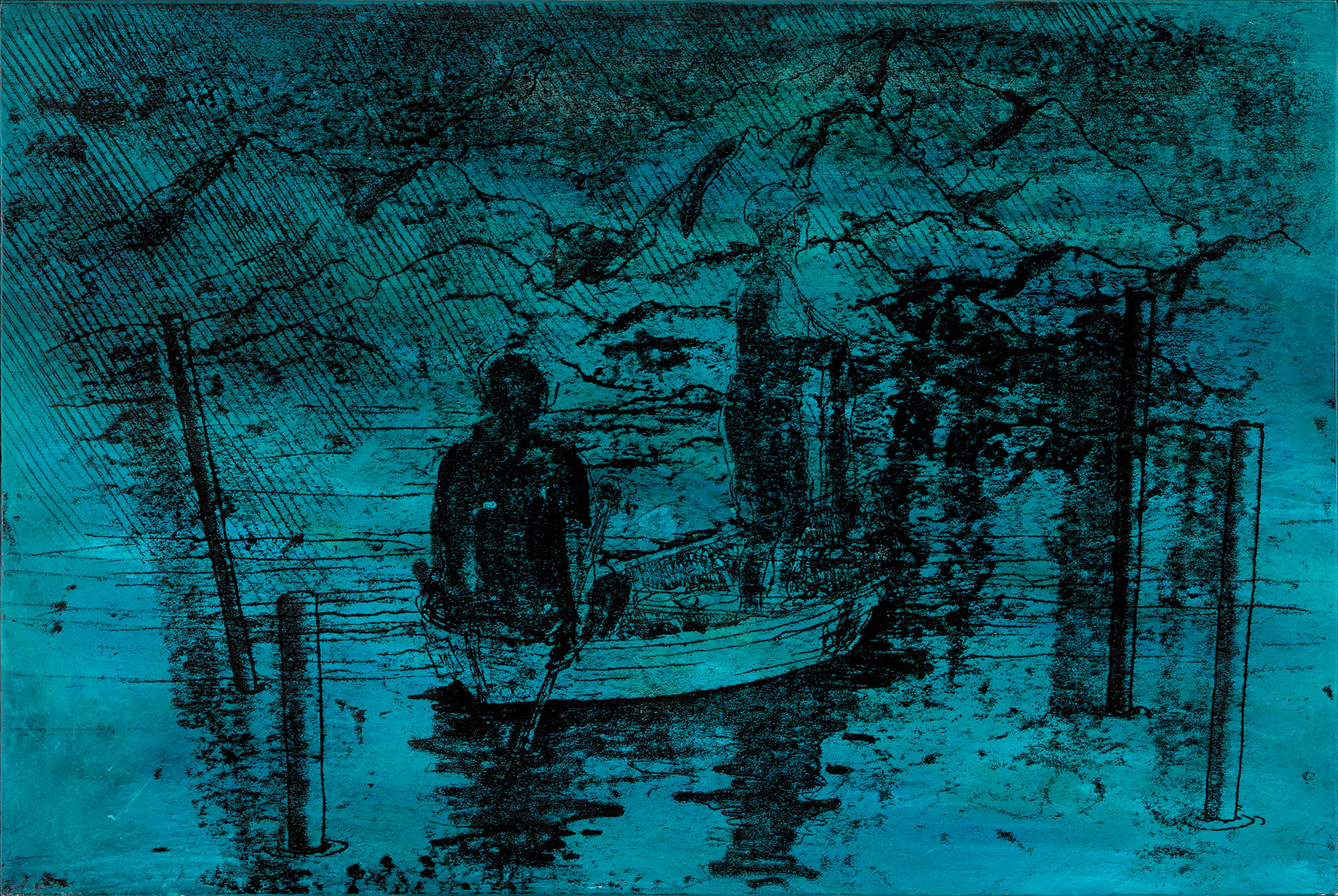 Popotniki-8, akril, olje na platnu, 80x120 cm, 2019